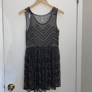 FREE PEOPLE - dress: sheer black midi mesh overlay w black beads- Small